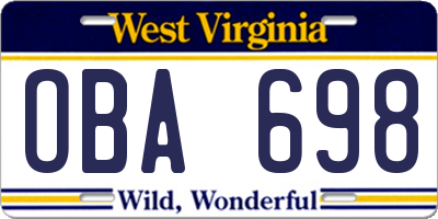 WV license plate OBA698