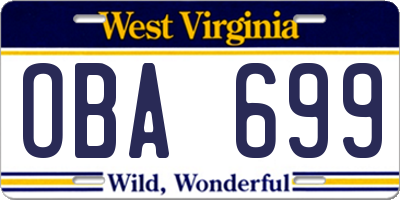 WV license plate OBA699