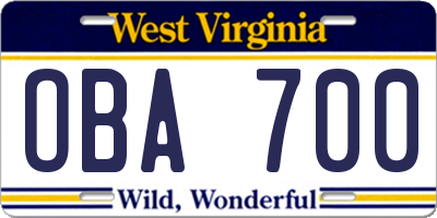 WV license plate OBA700
