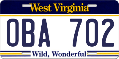 WV license plate OBA702