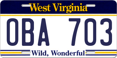 WV license plate OBA703