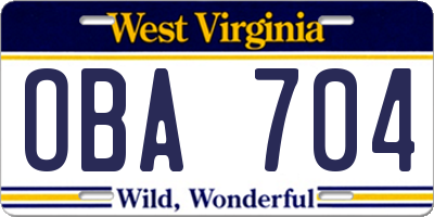 WV license plate OBA704