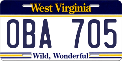 WV license plate OBA705