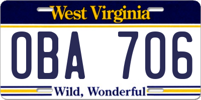 WV license plate OBA706