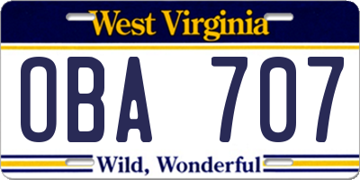 WV license plate OBA707