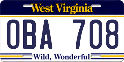 WV license plate OBA708
