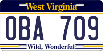 WV license plate OBA709