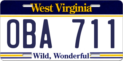 WV license plate OBA711