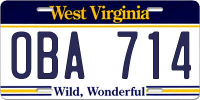 WV license plate OBA714