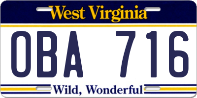 WV license plate OBA716