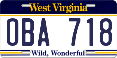 WV license plate OBA718