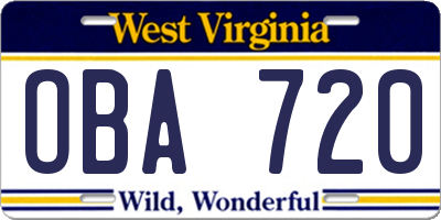 WV license plate OBA720