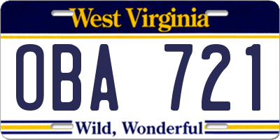 WV license plate OBA721