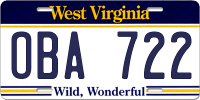 WV license plate OBA722