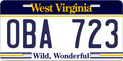 WV license plate OBA723