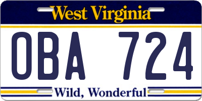 WV license plate OBA724