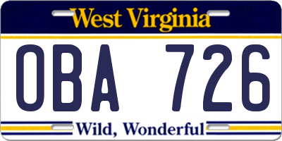 WV license plate OBA726