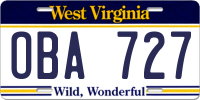 WV license plate OBA727
