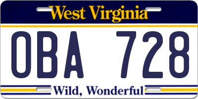 WV license plate OBA728