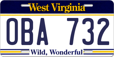 WV license plate OBA732