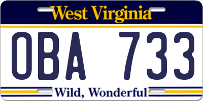 WV license plate OBA733