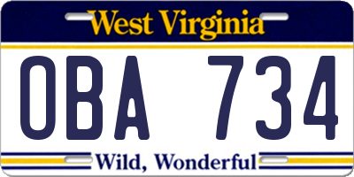 WV license plate OBA734