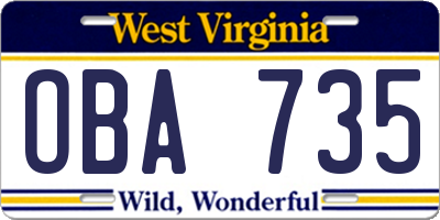 WV license plate OBA735