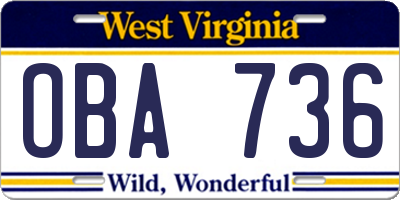 WV license plate OBA736