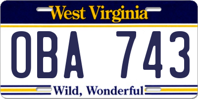WV license plate OBA743