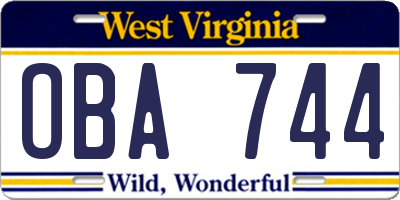 WV license plate OBA744