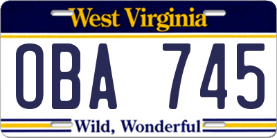 WV license plate OBA745