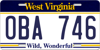 WV license plate OBA746