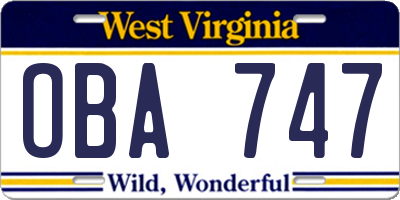 WV license plate OBA747