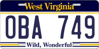 WV license plate OBA749