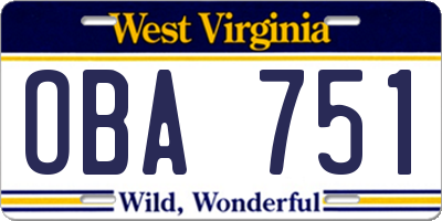 WV license plate OBA751