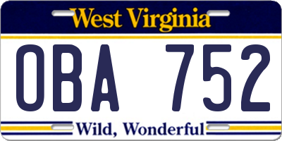WV license plate OBA752