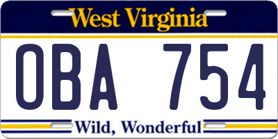WV license plate OBA754
