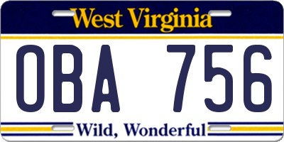 WV license plate OBA756