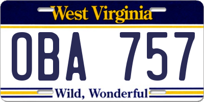 WV license plate OBA757