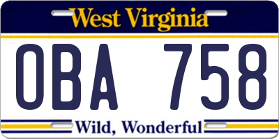 WV license plate OBA758