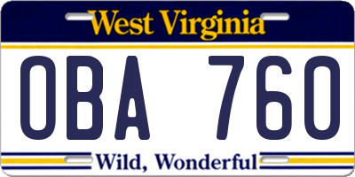 WV license plate OBA760