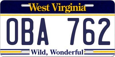 WV license plate OBA762