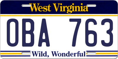 WV license plate OBA763