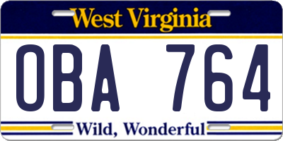 WV license plate OBA764