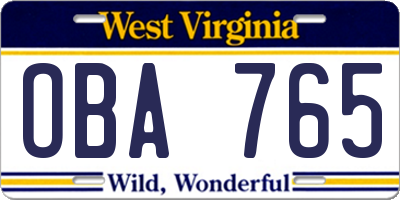 WV license plate OBA765