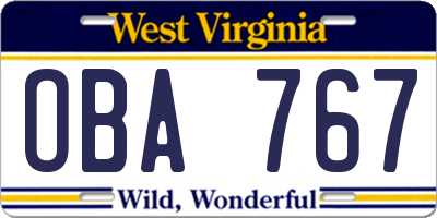WV license plate OBA767