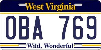 WV license plate OBA769