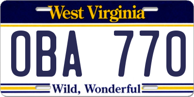 WV license plate OBA770