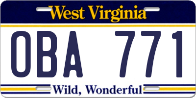 WV license plate OBA771