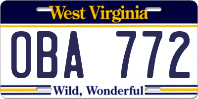 WV license plate OBA772